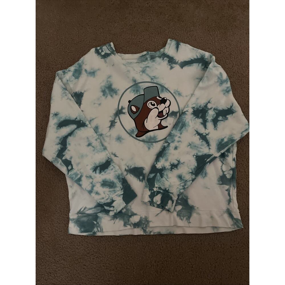 Buc-ees Women Beaver Logo Pullover Crewneck Sweatshirt Purple Tie Dye XLarge